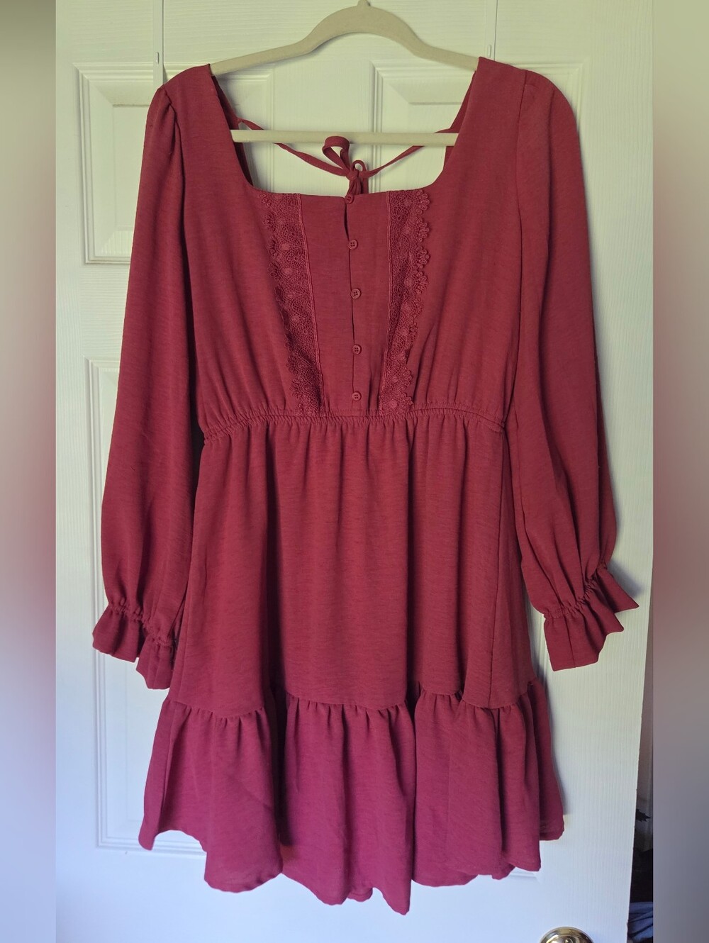 Long Sleeve Tiered Dress in Fuschia